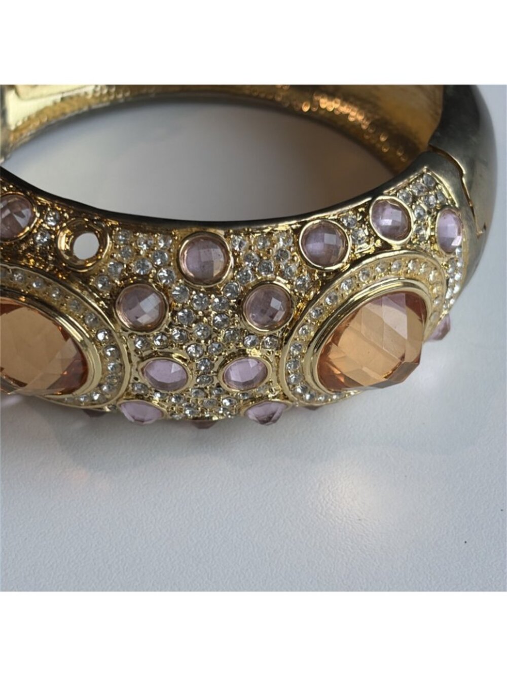 Vintage Noir  Women's Rhinestone Goldtone Cuff Bracelet Statement Unique Glam - Picture 4 of 11